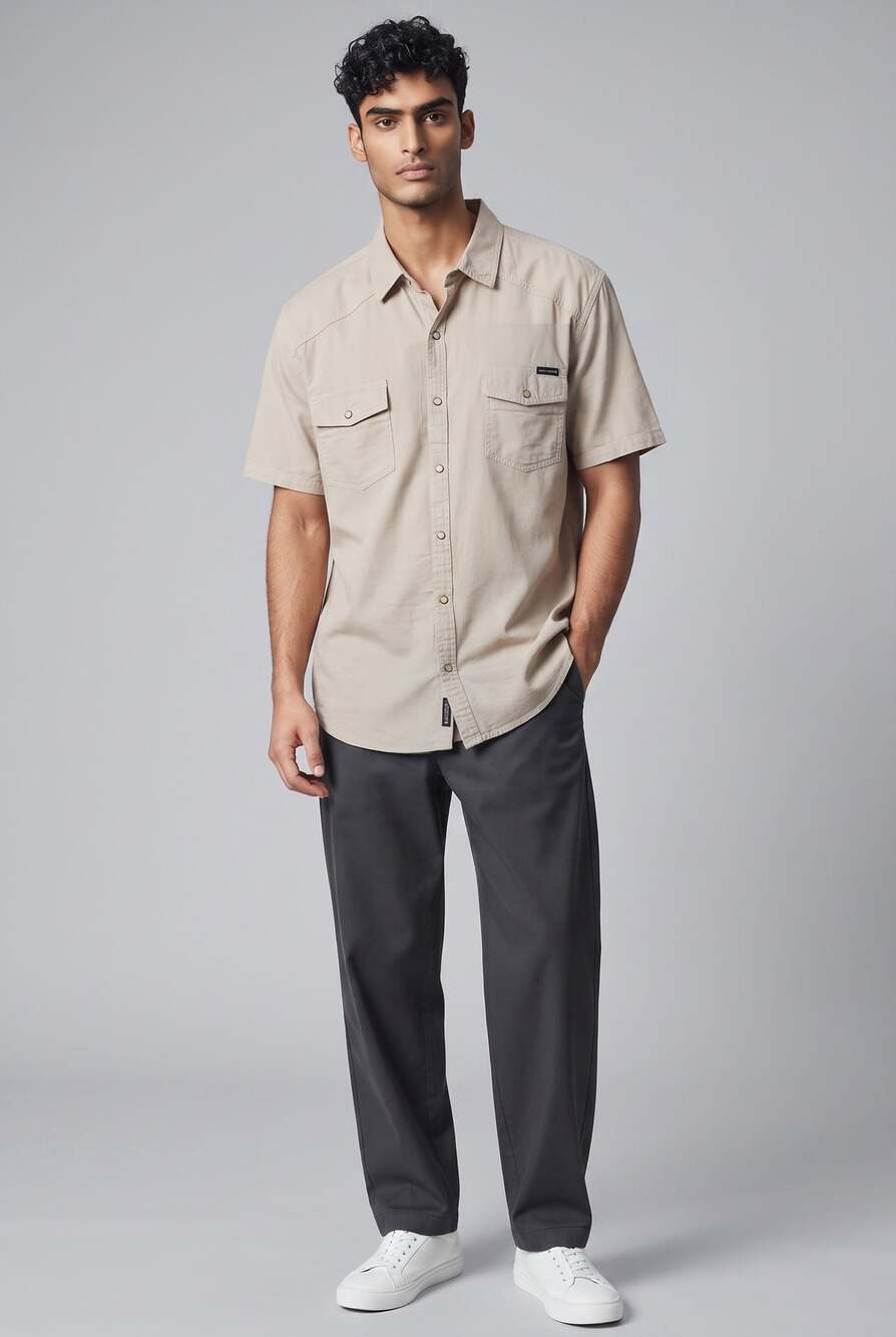 Lucky Brand Western Workwear Short Sleeve Shirt In Turtledove Medium